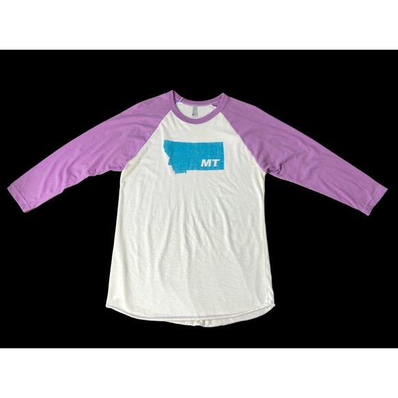 Womens T Shirt American Apparel Purple Raglan State Of Montana Size Small - Picture 5 of 7